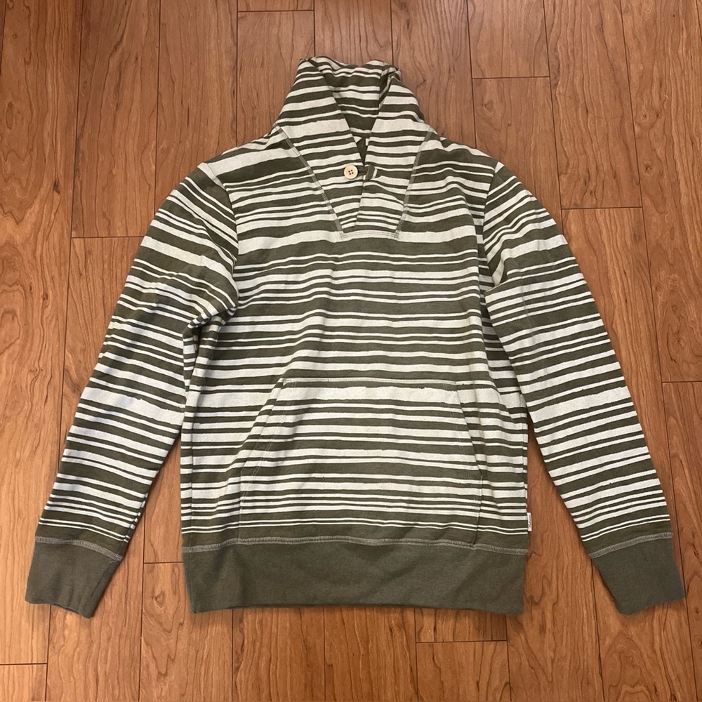 NWOT Bolivares Large 100% Cotton Striped Green White Pullover Sweatshirt Sweater